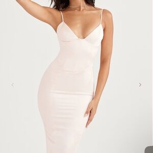 Gisele Peony Satin Corset Midi Dress